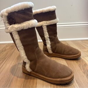 Michael Kors Brown Boots with Cream Fur sz 7 sherpa warm fur furry womens winter